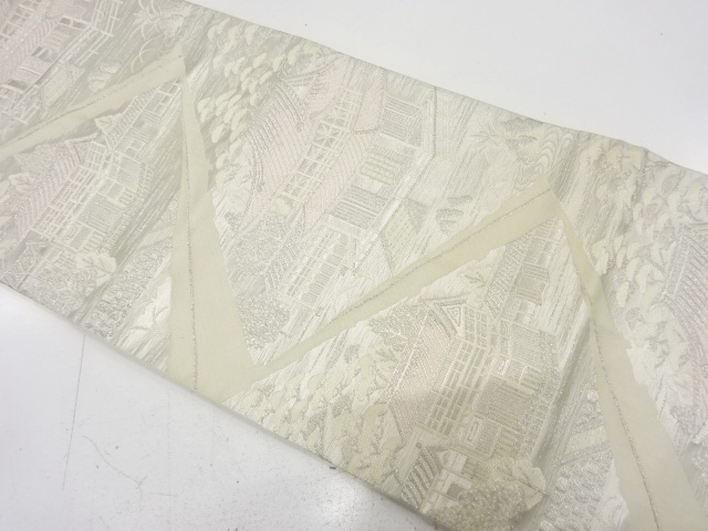 アンティーク　寺院風景模様織り出し袋帯（材料）